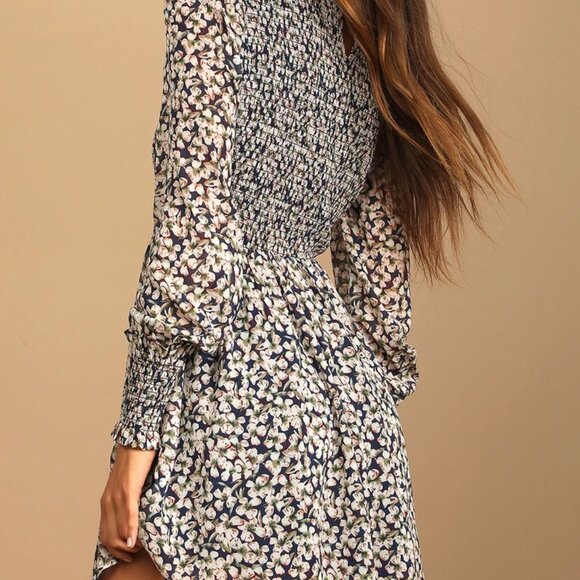 NWOT Lulus Floral Forever Navy Blue Floral Print Smocked Skater Dress size XL - Picture 8 of 10